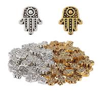 SUNNYCLUE 1 Boîte 100 Pcs 2 Couleurs Hamsa Main Perles Alliage Main de Fatima Miriam Lâche Spacer Perle Charmes Chakra Style Tibétain pour la Fabrication de Bijoux Bracelets Colliers Artisanat