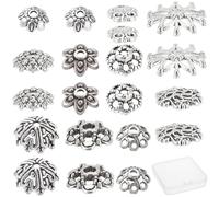 SUNNYCLUE 1 boîte 100 pièces 10 Styles Capuchons de Perles en Argent Fleur Creuse Entretoise Capuchon de Perle Tibétain Style Bali Perles Embouts pour la Fabrication de Bijoux Colliers Bracelets