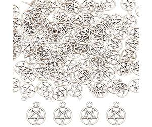 SUNNYCLUE 1 Boîte 100Pcs Pentacle Star Charms Silver Pentagram Charm Bulk Witch Magic Protection Lucky Alloy Stars Charm For Jewelry Making Charms DIY Craft Collier Bracelet Boucle D'Oreille Débutants