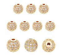 SUNNYCLUE 1 Boîte 10Pcs 8MM Cubic Zirconia Beads Laiton Strass Spacer Bead CZ Stones Micro Pave Disco Ball Round Charms for DIY Jewelry Making Bracelets Crafts Supplies, Or