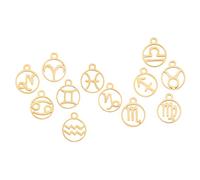 SUNNYCLUE 1 Boîte 12Pcs Acier Inoxydable 12 Constellations Signe du Zodiaque Pendentifs Charmes Astrologie Horoscope Charme Perles Plat Rond Bijoux Accessoires pour Femmes DIY Bijoux