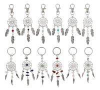 SUNNYCLUE 1 boîte 12styles Lot de Porte clés Porte-Clés Attrape-Rêves Style Bohémien en Pierre Naturelle en Vrac Perles de Pierres Précieuses Breloques Plumes-Bonheur Perles Chakra Cris