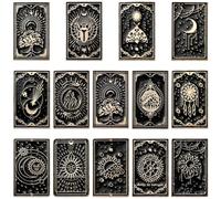 SUNNYCLUE 1 boîte 14 pièces 14 styles broches de carte de tarot en émail broches gothiques broche en alliage noir cartes de divination à thème soleil lune étoile lapel badge broches ensemble pour sacs