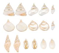 SUNNYCLUE 1 boîte 16 pièces 8 styles Coquillages Breloques Conque Coquillage Breloque Hawaïenne Été Doré Plage Océan Coquillage Vie Marine Breloque pour la Fabrication de Bijoux Breloques Bricolage Po