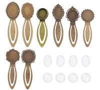 SUNNYCLUE 1 boîte 16 pièces Bricolage 8 ensembles de Marque-Pages Vintage en Métal Bronze Antique Marque-Page Plateau de Lunette Cabochon Signets Kit de Fabrication Cabochons en Verre Transparent Marq