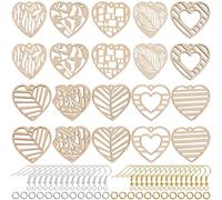 SUNNYCLUE 1 boîte 160 pièces Kit de Fabrication de Boucles D'Oreilles en Bois Breloques en Forme de Cœur en Bois Breloque en Forme de Cœur Creux Breloque en Bois Naturel Breloques D'Amour de la Saint-
