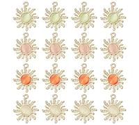 SUNNYCLUE 1 Boîte 16Pcs 4 Couleurs Tournesol Charmes Soleil Pendentif Charme Coloré Cabochons en Verre Demi-Rond Perles Alliage Plaqué Or Flatback pour la Fabrication de Bijoux Bracelet Colliers