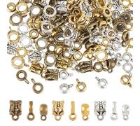 SUNNYCLUE 1 boîte 180 pièces 9 styles de Perles de Tube de Caution Liens de Perle de Caution Diapositive Charme Boucle Cintre Pendentif Antique Tibétain Argent Doré Connecteur Colonne Perle pour Brelo