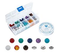 SUNNYCLUE 1 Boîte 188Pcs 8mm Naturel 7 Chakra Pierre Perles Kit Turquoise Ronde Perles Lâches 3 Styles Alliage Entretoise Perles avec Fil de Cristal pour Bracelet Collier Fabrication de Bijoux