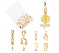 SUNNYCLUE 1 Boîte 20 Pcs 4 Style 18K Plaqué Or Laiton Pincer Bélières Pincer Clip Bail Fermoirs Charmes Ovale Laiton Snap on Bails Bijoux Conclusions Fermoir Connecteurs pour Boucle d'oreille