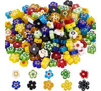 SUNNYCLUE 1 boîte 200 pièces 10 Styles Faits à la Main Millefiori Perles de Verre au Chalumeau Fleur Plate Ronde en Vrac Entretoise pour Collier à Faire Soi-Même Bracelet Boucle d'oreille