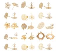 SUNNYCLUE 1 Boîte 20Pcs 10 Styles Boucles d'oreilles Rondes Plates Conclusions 18K Creux Plaqué Or Boucles d'oreilles Fleur avec Trou Écrous d'oreille Dos pour Femmes Adultes DIY Bijoux