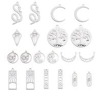 SUNNYCLUE 1 Boîte 20Pcs Style Tarot Arbre de Vie Charmes Phase de Lune Charme Croissant de Lune en Acier Inoxydable Oeil de Providence Serpent Charme ouijas Plat Rond Charmes