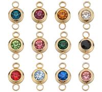 SUNNYCLUE 1 boîte 24 pièces 12 couleurs Strass Connecteur Breloques Or Pierre de Naissance Breloque en Vrac Plat Rond Liens Diamant Cristal Doré Breloques en Acier Inoxydable pour la Fabrication de Bi