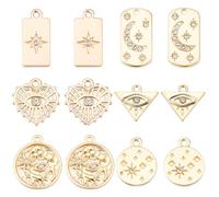 SUNNYCLUE 1 boîte 24 pièces 6 style 18K Plaqué Or Breloques Mauvais Œil Breloque Micro Pavé Étoiles Strass Lune Coeur Amour Porte-Bonheur pour la Fabrication de Bijoux Breloques Collier à Faire Soi-Mê