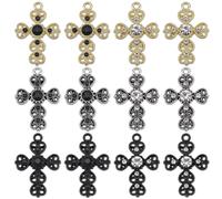SUNNYCLUE 1 boîte 24 pièces Breloques Croix Croix Noire Charme 1 pouces Petit Strass Coeur Pendentifs Breloque Doré Argent Antique Vacances de Pâques Chapelet Crucifix pour la Fa