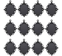 SUNNYCLUE 1 BOÎTE 24 Pièces Plateau Pendentifs Ovale Cabochon Pendentifs Alliage Noir Camée Plateaux Vierge Cadre en Métal Grand Dôme Photo Charmes pour la Fabrication de Bijoux Charmes Mémorial Gradu