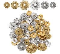 SUNNYCLUE 1 boîte 240 pièces 6 styles 8 mm 10 mm Capuchons de Perles de Fleurs Embouts de Perles Tibétaines Antiques Argent Or Vintage Perles D'Espacement pour la Fabrication de Bijoux Assortiments de
