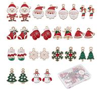 SUNNYCLUE 1 boîte 28 pièces 14 Style Émail Breloques de Noël Breloques d'arbre de Noël en Vrac Breloques de Canne à Sucre pour la Fabrication de Bijoux Gant de Noël Chapeau Strass Chaussettes