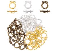 SUNNYCLUE 1 boîte 30 Ensembles 3 Couleurs Fermoirs à Bascule en Alliage de Style Tibétain Bracelet en Vrac en Argent Fermoir à Bascule Boucle à Bascule Ronde pour la Fabrication de Bijoux Bracelets à