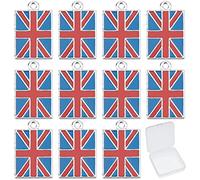 SUNNYCLUE 1 boîte 30 pièces Alliage Double Face Émail Drapeau Britannique Union Jack Porte-Clés Voiture Sac Pendentifs Rectangle Drapeau Britannique en Vrac pour la Fabrication de Bijoux Breloques Bal