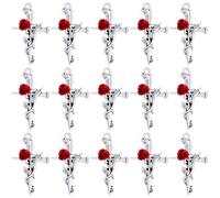 SUNNYCLUE 1 boîte 30 pièces Breloques Croisées Style Baroque Perles de Fleur Rose Rouge Breloque Croix Feuille Chardons Épines en Forme Fantaisie Antique Argent Crucifix Breloques pour la Fabrication