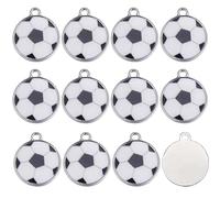 SUNNYCLUE 1 boîte 30 pièces Breloques de Sport Émail Ballon de Football Breloques en Vrac Noir Blanc Plat Rond Ballon de Football Breloque de Sport Ton Argent Breloque pour la Fabrication de Bijoux Br