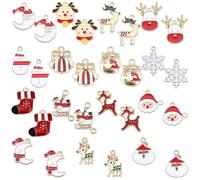 SUNNYCLUE 1 Boîte 30Pcs 15 Styles Pendentif de Noël Charms Or Plaqué Émail Charmes de Noël Alliage Charms en Vrac Résultats Bijoux pour Boucle d'oreille Bracelet Collier Fabrication