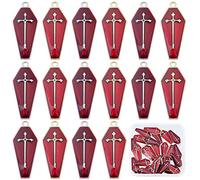 SUNNYCLUE 1 Boîte 30Pcs 2 Styles Rouge Cercueil Charmes Horreur Émail Bord Argent Cercueil Croix Halloween Pendentifs Gothique Dangle Boucle D'Oreille Pendentifs pour la Fabrication de Bijoux Charmes