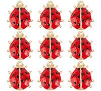 SUNNYCLUE 1 Boîte 30Pcs Émail Charme Coccinelle Minuscule Mignon Scarabée Charmes Rouge Noir Insecte Petits Animaux Alliage Argent pour la Fabrication de Bijoux Bracelet Collier Ras du Cou Dangle