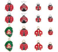 SUNNYCLUE 1 Boîte 30Pcs Émail Charme Coccinelle Minuscule Mignon Scarabée Charmes Rouge Noir Insecte Petits Animaux Alliage Argent pour la Fabrication de Bijoux Bracelet Collier Ras du Cou Dangle