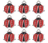SUNNYCLUE 1 Boîte 30Pcs Émail Charme Coccinelle Minuscule Mignon Scarabée Charmes Rouge Noir Insecte Petits Animaux Alliage Argent pour la Fabrication de Bijoux Bracelet Collier Ras du Cou Dangle
