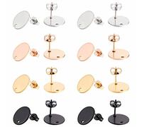 SUNNYCLUE 1 boîte 32 pièces 4 couleurs Plat Rond Boucle D'Oreille Tiges en Acier Inoxydable Boucle D'Oreille Tige D'Oreille avec Boucle en Métal Vierge Clous D'Oreille Écrous D'Oreille pour Boucles D'