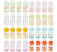 SUNNYCLUE 1 boîte 32 pièces Breloques de Bouteille de Souhaits Mini Bouteilles Breloques en Plastique Lumineux Suspendu Souhaitant Petite Dérive à L'Intérieur de la Conque D'Été Mer Brille dans le Noi