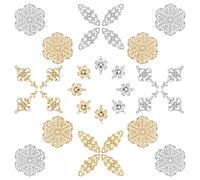SUNNYCLUE 1 Boîte 32Pcs 4 Styles Creux Filigrane Wrap Connecteur Charmes Liens Connecteurs de Fleurs Liens en Acier Inoxydable Or Argent Métal Alliage à la Mode pour la Fabrication de Bijoux DIY