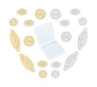 SUNNYCLUE 1 Boîte 32Pcs 4 Styles Filigrane Connecteur Charmes Fleur Rejoint Liens Wraps Laiton Creux Lien Pendentifs pour DIY Fabrication de Bijoux Bracelets Colliers Artisanat Fournitures