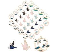 SUNNYCLUE 1 Boîte 32Pcs 8 Style Oiseaux Charmes Papier Grue Charmes 3D Animal Alliage Émail Dangle Pendentifs pour la Fabrication de Bijoux DIY Collier Bracelet Boucle d'oreille Fournitures