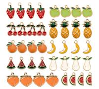 SUNNYCLUE 1 Boîte 40 Pcs Fruit Charme Alliage Émail Ananas Fraise Cerise Pendentif pour DIY Bijoux Making Collier Bracelet Boucle d'oreille DIY Bijoux Accessoires Charms