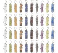 SUNNYCLUE 1 boîte 40 pièces 10 styles Breloques en Pierres Précieuses Naturelles Pendentifs en Colonne Breloques en Pierre D'Améthyste Œil de Tigre Cristal Breloques en Pierre Enveloppées de Fil de La