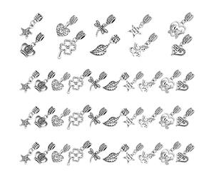 SUNNYCLUE 1 boîte 40 pièces 10 Styles Breloques Pendantes Perles Feuille Européenne Coeur Étoile Entretoises Bélières Connecteur Grand Trou Style Tibétain pour la Fabrication de Bijoux Breloques