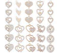 SUNNYCLUE 1 boîte 40 pièces Breloques en Forme de Cœur en Strass, Breloques en Forme de Cœur, Breloques D'Amour en Vrac, Breloques de Saint-Valentin, Breloques D'Amour Creuses en Cristal pour la Fabri