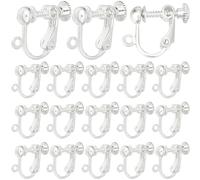 SUNNYCLUE 1 boîte 40 pièces en Laiton Vis Arrière Boucle D'Oreille Convertisseur Clip Dos Argent Clip-On Boucle D'Oreille Résultats Clips Non Percé Boucle D'Oreille Composant pour la Fabrication de Bi
