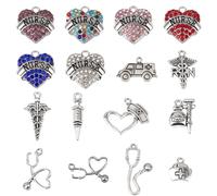 SUNNYCLUE 1 boîte 46 pièces 16 styles de Breloques Sur le Thème Médical, Breloques D'Infirmière en Vrac, Style Tibétain, Breloques Sur le Thème Médical, Stéthoscope, Ambulance, Seringue, Capuchon D'In