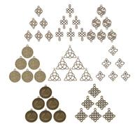 SUNNYCLUE 1 Boîte 48 Pcs 8 Styles Noeuds Charmes Noeud Chinois Païen Fleur de Vie Connecteurs Chakra Style Tibétain Alliage Pendentifs Creux pour Fournitures D'Artisanat, Bronze Antique