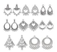 SUNNYCLUE 1 boîte 48 pièces 8 styles Connecteurs de Lustre Breloques de Connecteur en Argent Tibétain Vintage Antique Larme Coeur Losange Bohême Lien Breloque pour la Fabrication de Bijoux Breloques B