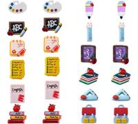 SUNNYCLUE 1 boîte 48 pièces Breloques en Résine D'École Cabochons à Dos Plat pour Enseignant Tableau Sac à Dos Livres Crayon Cabochon à Dos Plat Artisanat D'Appréciation pour la Fabrication de Bijoux