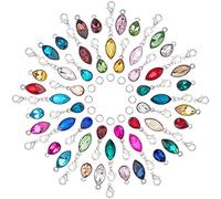 SUNNYCLUE 1 Boîte 48Pcs 12 Couleurs Alliage Verre Pendentif Cristal Pierre de Naissance Charmes à Facettes Balancent Goutte Cube Perles Oeil de Cheval Larme avec Fermoirs Griffe de Homard Anneaux