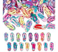 SUNNYCLUE 1 boîte 50 pièces Tongs Breloques en Argile Polymère Cabochon Fait à la Main Fleur Imprimé Pantoufle Ornement Dos Plat Cabochons Tongs Miniatures pour Artisanat Fabrication de Bijoux Scrapbo