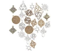 SUNNYCLUE 1 Boîte 56 Pcs 14 Styles Noeuds Charmes Noeud Chinois Païen Fleur de Vie Connecteurs Chakra Style Tibétain Alliage Pendentifs Creux pour Fournitures D'Artisanat, Bronze Ruban Antique