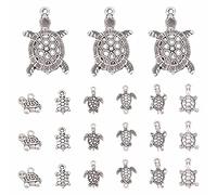 SUNNYCLUE 1 Boîte 56Pcs 7 Styles Alliage Tortue Charmes Style Tibétain Mer Animaux Perles Tortue Charme Pendentifs pour Bracelet Collier Bijoux DIY Artisanat Fabrication, Argent Antique